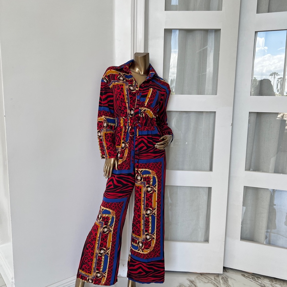 PrettyLittleThing Vibrant Red and Blue Jumpsuit